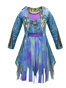 Mardi Gras Zilā Pēcteči 3 Uma Ursula Tērpu Piedurknēm puses smieklīgi Cosplay Meitenes Parūka+kleita halovīni Kostīms Sieviešu Parūka