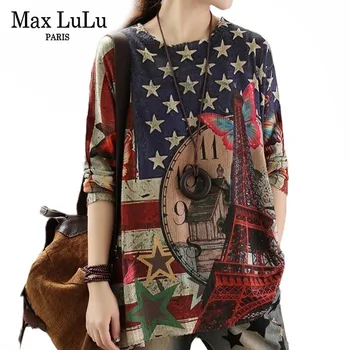 Max LuLu 2019 Eiropas Modes Luksusa Stila Dāmas Ziemas Džemperi Dāmas Trikotāžas Iespiesti Pulovers Gadījuma Trikotāža Kokvilnas Džemperis
