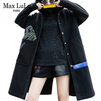 Max LuLu Ziemas Modes Korejas Dāmas Punk Drēbes Sievietēm Kapuci Svītrainām Ilgi, Uzrakt Mēteļi Gadījuma Sabiezēt Kažoki Vējjaka