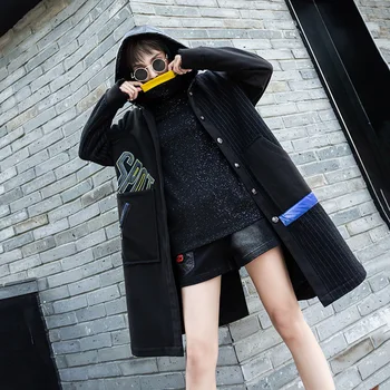 Max LuLu Ziemas Modes Korejas Dāmas Punk Drēbes Sievietēm Kapuci Svītrainām Ilgi, Uzrakt Mēteļi Gadījuma Sabiezēt Kažoki Vējjaka