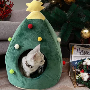 Mazās Ziemassvētku Eglītes Kaķu Pakaiši Ziemā Silts Pet Ligzdu Kaķis Gulta Mājas Kaķis Gultas Pet Telts Suņu Piederumi Suņu Mājas