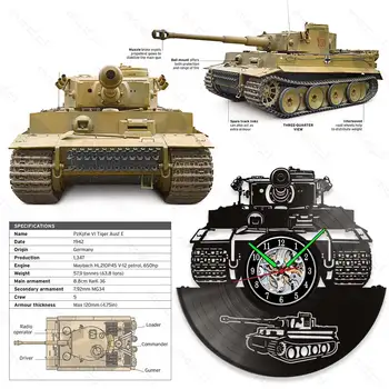 MCDFL tanka Tiger I Vinila Ieraksts Sienas Pulkstenis WW2 vācu Tiger Tvertne Led Vinila Pulksteni Pusaudžu Zēnu Istabas Interjeru Guļamistabā 12 Collas