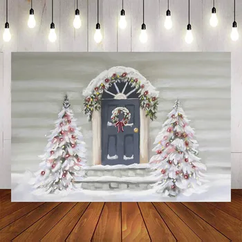 Mehofond Ziemassvētku Fotogrāfija Fona Glezniecības Stilu Vintage Durvju Ziemas Sniega Jaundzimušo Bērnu Fons Photophone Foto Studija