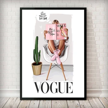Meitene Guļamistaba Quadro Modes Attēls Plakāti un Izdrukas Vogue Sieviešu Sienas Pop Art 