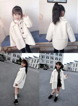 Meitene jēra vilnas mētelis rudens ziemas jauns bērnu ilgi korejiešu versiju, kažoks biezs modes