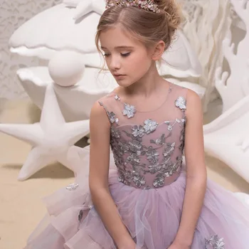 Meitene Kāzu Kleitu Bērni Bumbu Kleita Meitene Princese Kleita Puse Kleita Dzimšanas dienas Drēbes, Grīdas Garums Elegants 4-14 gadu