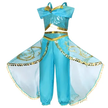 Meitenes, Jasmīns Saģērbt Vasaras Sequined Iedomātā Aladdin Arābijas Princese Kostīmu Drēbes, Bērnu Dzimšanas Dienu Halloween 2 Gab Apģērbs