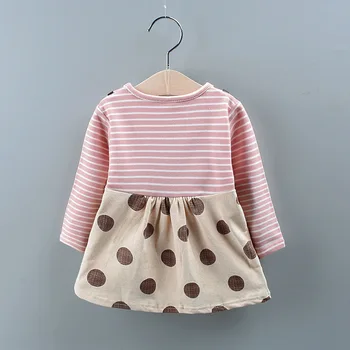 Meitenes kleita 2019. gada rudenī bērnu apģērbu jaunā dot drukas svītrainām garām piedurknēm kleita Bērnu drēbes meitenei