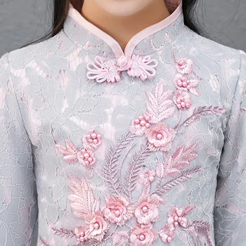 Meitenes, Mežģīņu Izšuvumi Cheongsam Kleita Baby Princese Kleita Kāzu Tīņi Puse Vestidos Meitenes Ziedu Ķīniešu Jaunais YearClothing
