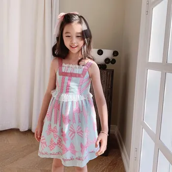 Meiteņu kleitas 2021. gada vasarā pirms pārdošanas jaunu produktu loku modelis drukāšana bez piedurknēm salds kleita