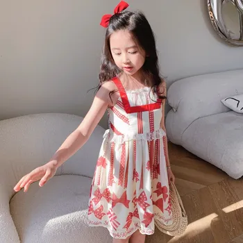Meiteņu kleitas 2021. gada vasarā pirms pārdošanas jaunu produktu loku modelis drukāšana bez piedurknēm salds kleita