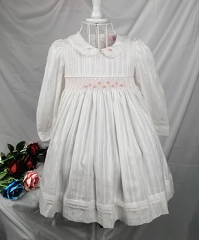 Meiteņu kleitas puses un kāzu 2020 bērniem, meitenēm ar garām piedurknēm smocked kleita rudens bērniem, roku darbs vintage smock kleitas