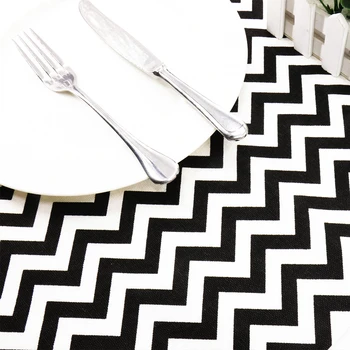 Melna Balta Svītraina Galda Runner ar pušķis Romantisku kāzu dekorēšana galda dekori mājas diy apdare Eiropas stila tekstila