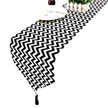 Melna Balta Svītraina Galda Runner ar pušķis Romantisku kāzu dekorēšana galda dekori mājas diy apdare Eiropas stila tekstila