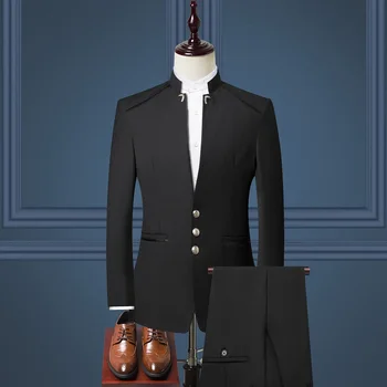 Melns Formāls Uzvalks, Vīriešu, Žakete, Žaketes un Bikses Modes Biznesa Vīriešu Uzvalki, Izmērs 4XL Kāzu Tērpi Cilvēks 2019