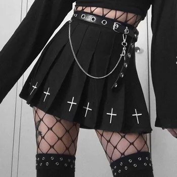Melns Punk Mini Svārki Streetwear Augsta Vidukļa Harajuku Rock Sieviešu Svārki ar Augstu Jostas Mini Svārki Kroku Kostīms Svārki par Goth Girl