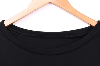 Melns T Krekls Sievietēm ar garām Piedurknēm Auksti Plecu Topi 20176 Rudens Zaudēt Tees Sexy Dāmas Apaļu Kakla izgriezumu Pārsējs Piedurknēm T-krekls