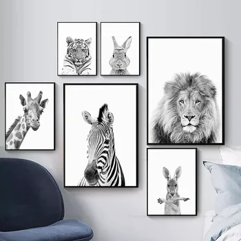 Melnā Un Baltā Dzīvniekiem, Krāsošana Attēlu, Žirafe Ķengurs, Lauva, Tīģeris, Zebra Trušu Ziloņu Mazulim Meitene Bērnudārza Sienas Mākslas Mājas Dekoru