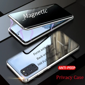 Metāla Magnētiskās Rūdīts Stikls Privātuma Telefonu Gadījumā Samsung Galaxy S20 Ultra S20, Ņemiet vērā, 10 Plus A91 A81 A71 A51 A41 A21S A70 A70S