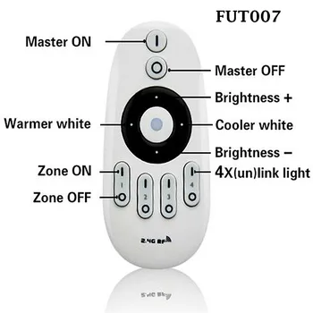 Mi Gaismas FUT007 FUT035 2.4 G RF Bezvadu 4 Joslu Krāsu Temperatūras Regulēšana KMT dimming Kontrolieris Reostats WW/CW Dual LED Lentes
