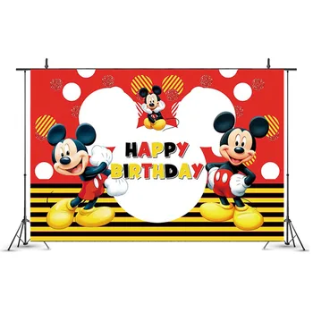 Mickey Mouse Fotogrāfijas Fons Vinila Auduma fotosessijas Backdrops Bērnu Dzimšanas dienas svinības Foto Rotājumi Piederumi