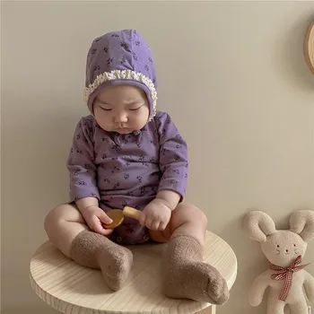 MILANCEL Rudenī jaunu bērnu bodysuits ziedu jaundzimušais meiteņu drēbes kokvilnas bērnu no viena gabala bērnu cepure
