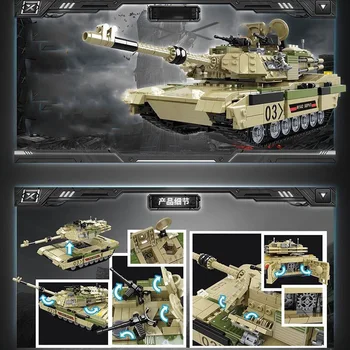 Militārās Sērija Amerikāņu Abrams M1A2 galvenais kaujas tanks Modelis DIY Piederumi, Celtniecības Bloki, Ķieģeļi Zēns, Rotaļlietas, Dāvanas,