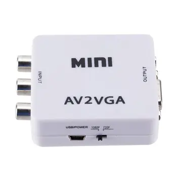 Mini Augstas Izšķirtspējas AV VGA Video Converter Box RCA AV CVBS Uz VGA Video HDTV Adapteris Video Converter