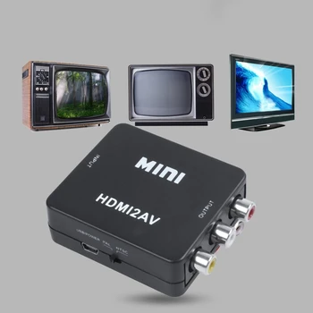MINI HDMI uz 3RCA CVBS Composite Video AV Converter Adapteris TV PS3 VHS VCR DVD Melna