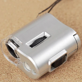 Mini Kabatas Mikroskopu Lupa Juvelieris Lupa 60x Rokas Lupa Ar LED UV Valūtas Dectector