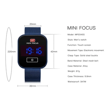 MINI UZMANĪBU Vīriešiem Touch Ekrāns LED Digitālais pulkstenis Ūdensizturīgs, Tērauda Sieta Josta Vīriešu Elektronisko Pulksteņu Relogio Masculino