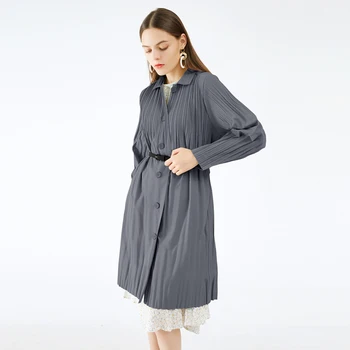 Miyake kroku vējjaka korejas rudens modes 2020. gadam luksusa apģērbu rudens ziemas plus lieluma vintage pogu sieviešu tranšejas garš mētelis