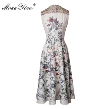 MoaaYina Modes Dizainera kleita Pavasara Vasaras Sieviešu Kleita bez Piedurknēm Fāzēm Ziedu Drukāt Slim Vintage Elegants Kleitas