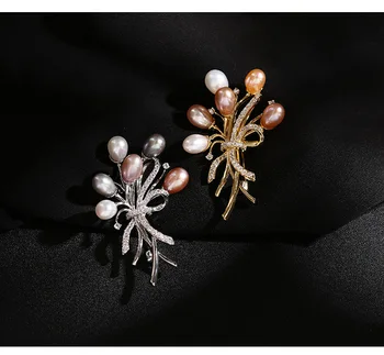 Modes Elegants Zircon Saldūdens Pērļu Ziedu Piespraudes Pin Modes Šalle Sprādzes Rotaslietas Aksesuārs Sieviešu XR05578