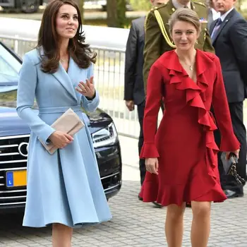 Modes Elegants Žakete, Kleitas, Dāmas Birojs Forma lWear Kate Middleton Princese Uzvalks Jaka Augstas Kvalitātes Rudenī, Rudenī Zila Kleita