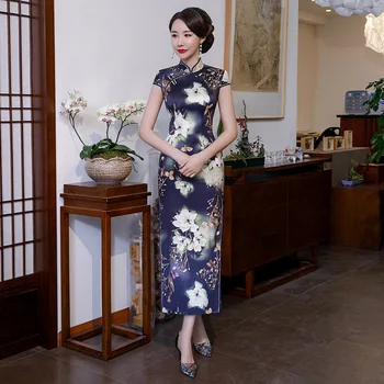 Modes Gara Kleita Qipao Vintage Kleita Ķīniešu Stilā Atjaunošana Cheongsam Kleita Ķīniešu Tradicionālā Kleita Plus Izmērs 3XL 4XL