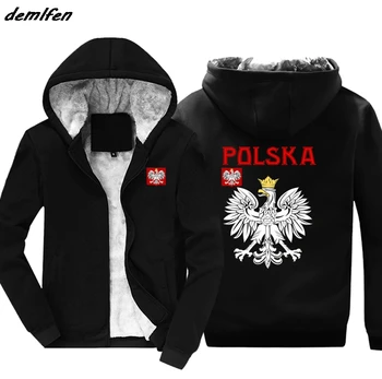 Modes Karstā Polijas Karogu, Emblēmu Futbolists, hoodies ziemas Vīriešiem rāvējslēdzēju Saglabāt siltu sporta Krekls Hip Hop Jaka hoody Harajuku