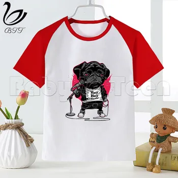 Modes Rock Suns Smieklīgi Mopsis Bērniem Vasarā Meitenes un Zēni Smieklīgi Tshirt Bērniem Drukāt T-krekls Modes Gadījuma Zīdaiņu Apģērbu