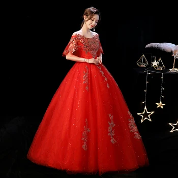 Modes Sarkana Kāzu kleita 2019 jaunu zelta mežģīņu ziedu laivu kakla līgava kleita sarkanā vienkārši wed tiesa rojo Vestidos de novia