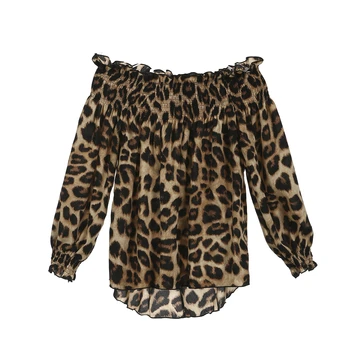 Modes Sievietes ar garām Piedurknēm Pie Pleca Leopards Drukāt, Blūzes un kreklus, dāmas elegants Puse Kluba Blūze Krekli Top Ropa Mujer