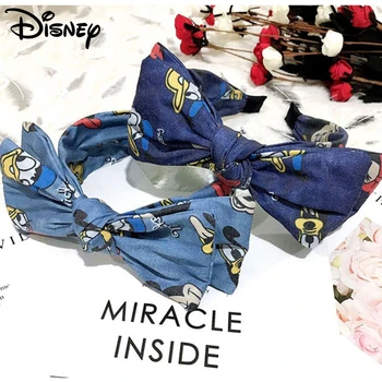 Modes Sieviešu Matu Aksesuāri Cute Karikatūra Disney Minnie Galvassegu Džinsa Auduma Bowknot Matu Stīpām Meitenes Plata Elastīga Galvassegu