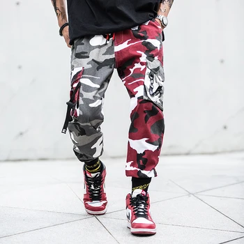 Modes Streetwear Vīriešu Džinsi Hip Hop Bikses Kamuflāžas Militāro Lielas Kabatas Kravas Bikses hombre Japāņu Stila Joggers Bikses Vīriešiem