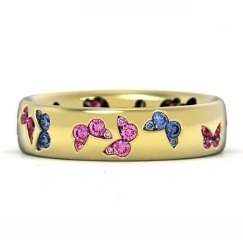 Modes sudraba krāsa crystal butterfly gredzeni sievietēm gudrs multicolor zircon jubileju gredzenu kokteilis puse, rotaslietas, dāvanas,