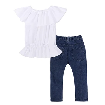 Modes Toddler Meitene Drēbes, Vasarā Bērniem Meiteņu Apģērba Komplekts Balts Kokvilnas Cape Topi+Bikses Bērniem, Drēbes Uzvalku 2-7 Gadi