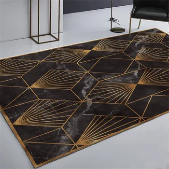Modes Zelta ģeometriskā melnā marmora imitācija paklāju Guļamistabā, viesistabā, neslīdoša doormat Nakts paklājs pasūtījuma izgatavotu grīdas paklājs