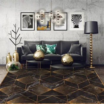 Modes Zelta ģeometriskā melnā marmora imitācija paklāju Guļamistabā, viesistabā, neslīdoša doormat Nakts paklājs pasūtījuma izgatavotu grīdas paklājs