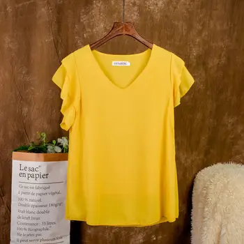 Modes Zīmolu Īsām piedurknēm Sieviešu blūze Vasarā Jaunu Šifona kreklu Milzīgais V-veida Kakla Ikdienas blūze Plus Izmēra 5XL Zaudēt Sieviešu Topi