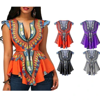 Modes Āfrikas Drēbes 2020 Top Dashiki Drukāt Sexy Ankara Stilu Plus Lieluma Vasaras T-krekli S-2XL Etniskā Īsām Piedurknēm Dāmas