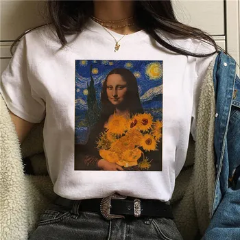 Mona Lisa Estētisko Harajuku T Krekls Sievietēm Ullzang Vintage Grafiskais T-krekls Smieklīgi Karikatūra 90s T korejiešu Stilā Top Lakrosa Sieviešu
