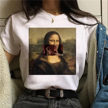 Mona Lisa Estētisko Harajuku T Krekls Sievietēm Ullzang Vintage Grafiskais T-krekls Smieklīgi Karikatūra 90s T korejiešu Stilā Top Lakrosa Sieviešu